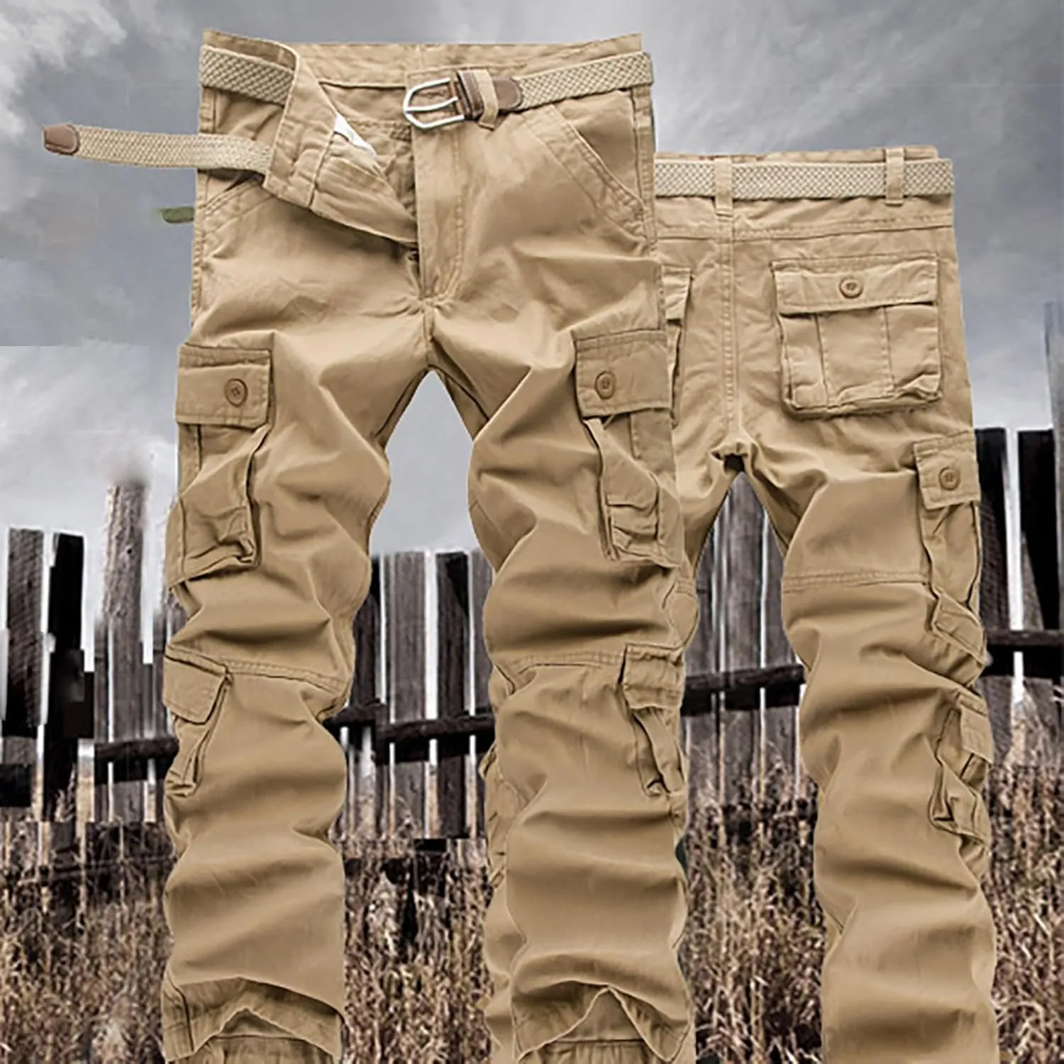 Work Pants for Men Cargo Trousers Hiking Pants 8 Pocket Plain Comfort Breathable Outdoor Mens Sweatpants with Baggy