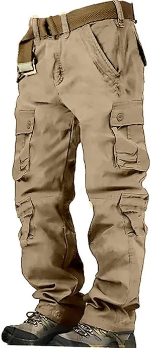 Work Pants for Men Cargo Trousers Hiking Pants 8 Pocket Plain Comfort Breathable Outdoor Mens Sweatpants with Baggy