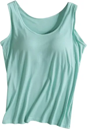 Workout Tank Tops for Women with Built in Bras Padded Modal Breathable Solid Basic Tanks Plus Size Casual Running Yoga Shirts