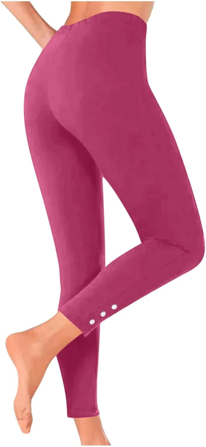 Xiaojmake Cinched Ankle Leggings with Button Accents Tummy Control High Waist Yoga Pants Athletic Yoga Leggings Loungewear
