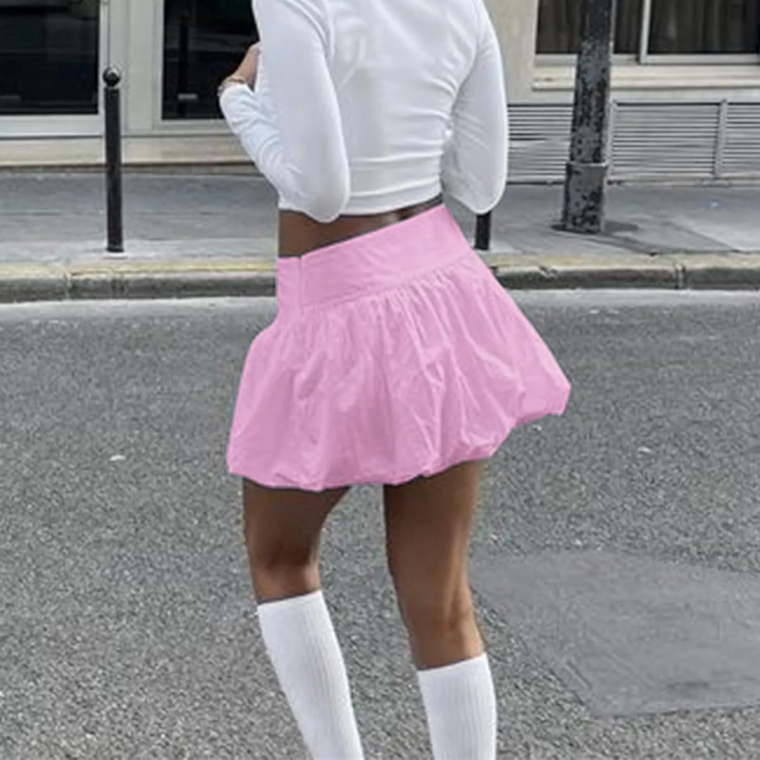 Y2K Mini Bubble Skirt for Women Pleated Ruffle Hem Short Skirt Retro Puffy A Line Balloon Skirt Streetwear