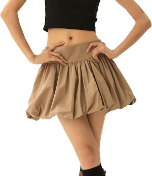 Y2K Mini Bubble Skirt for Women Pleated Ruffle Hem Short Skirt Retro Puffy A Line Balloon Skirt Streetwear