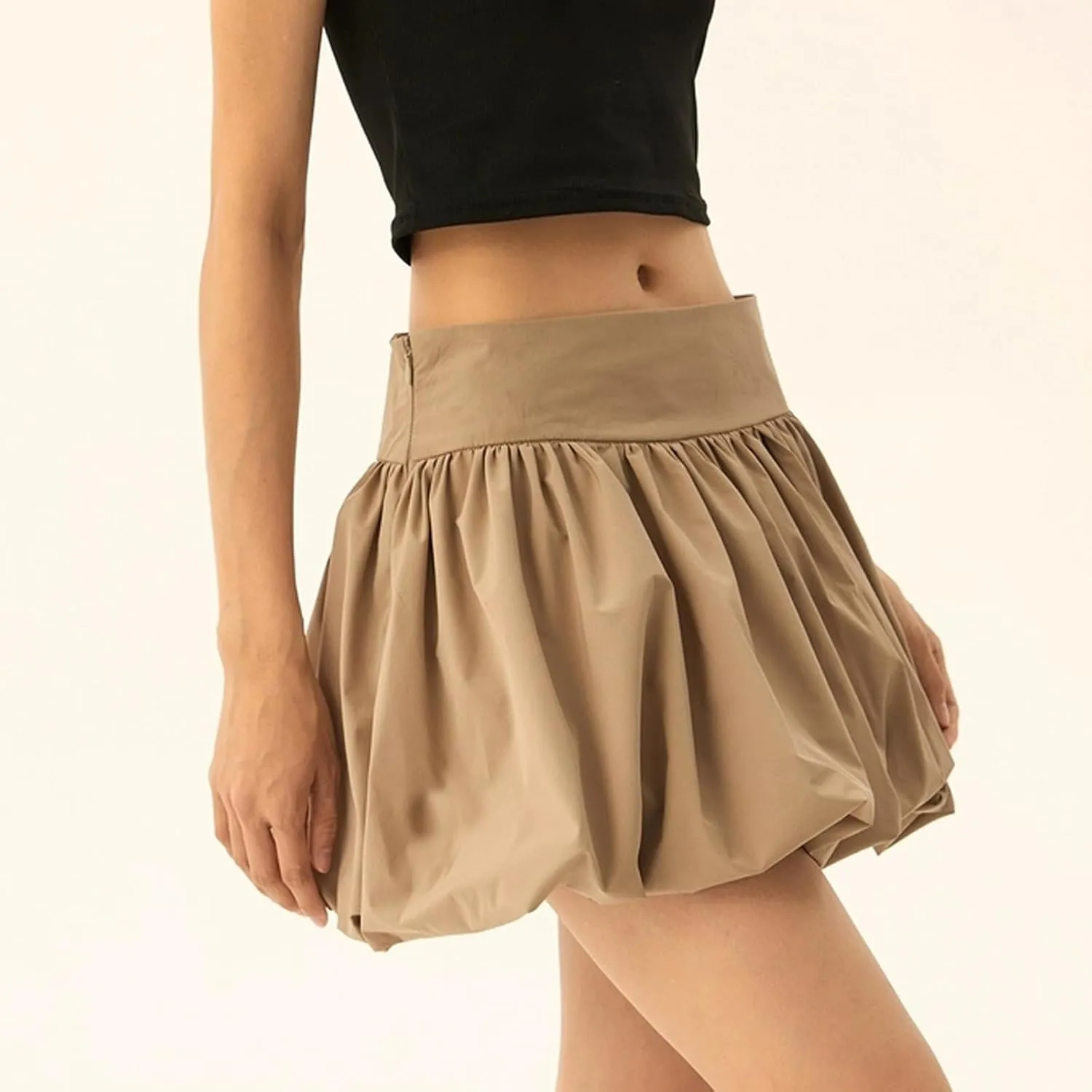 Y2K Mini Bubble Skirt for Women Pleated Ruffle Hem Short Skirt Retro Puffy A Line Balloon Skirt Streetwear