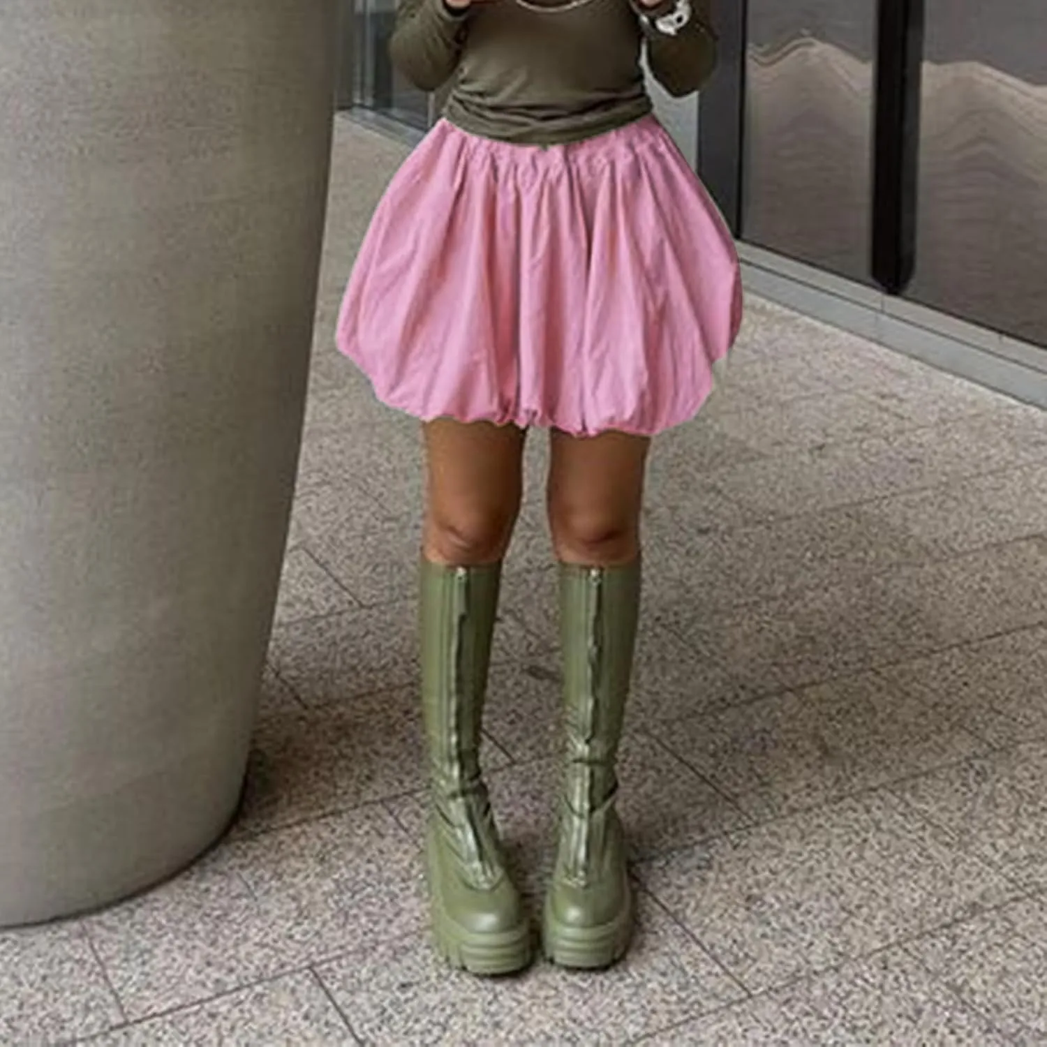 Y2K Mini Bubble Skirt for Women Pleated Ruffle Hem Short Skirt Retro Puffy A Line Balloon Skirt Streetwear