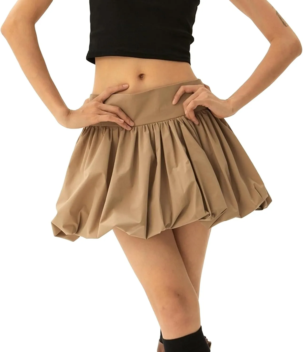Y2K Mini Bubble Skirt for Women Pleated Ruffle Hem Short Skirt Retro Puffy A Line Balloon Skirt Streetwear