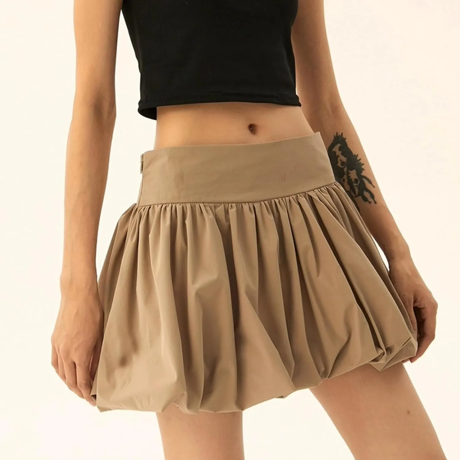 Y2K Mini Bubble Skirt for Women Pleated Ruffle Hem Short Skirt Retro Puffy A Line Balloon Skirt Streetwear