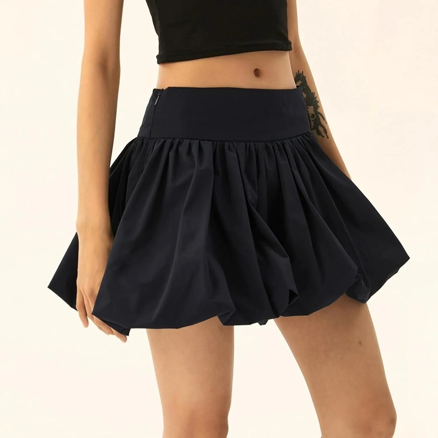 Y2K Mini Bubble Skirt for Women Pleated Ruffle Hem Short Skirt Retro Puffy A Line Balloon Skirt Streetwear
