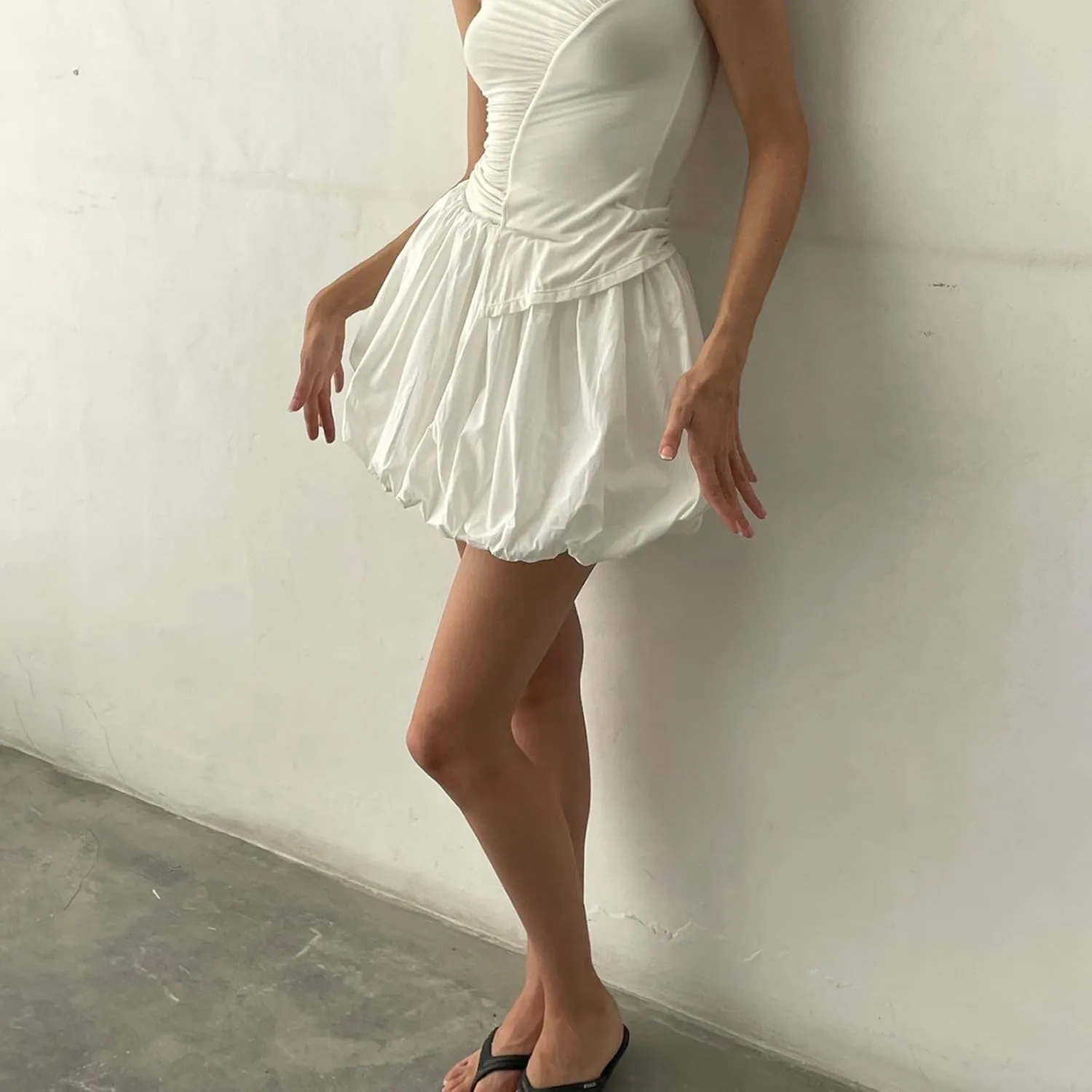 Y2K Mini Bubble Skirt for Women Pleated Ruffle Hem Short Skirt Retro Puffy A Line Balloon Skirt Streetwear
