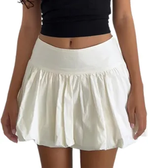 Y2K Mini Bubble Skirt for Women Pleated Ruffle Hem Short Skirt Retro Puffy A Line Balloon Skirt Streetwear
