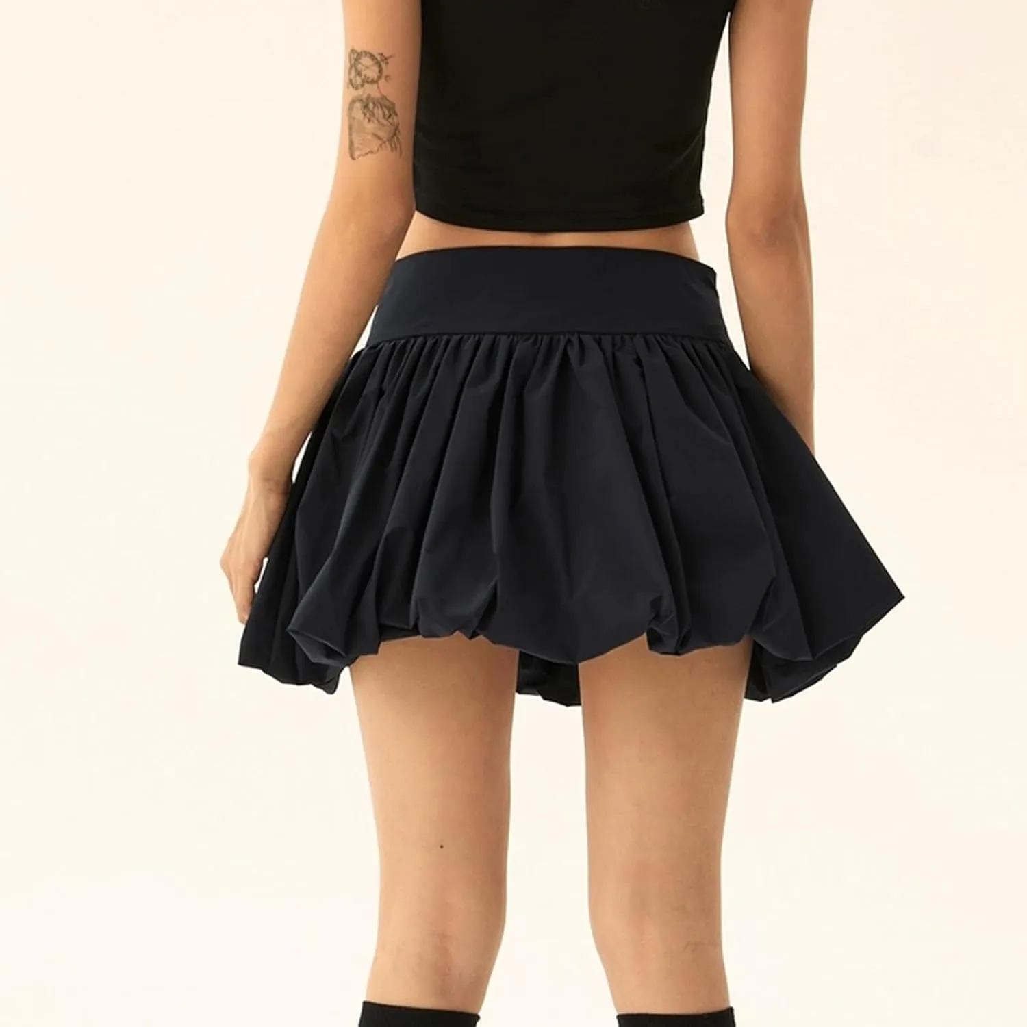 Y2K Mini Bubble Skirt for Women Pleated Ruffle Hem Short Skirt Retro Puffy A Line Balloon Skirt Streetwear