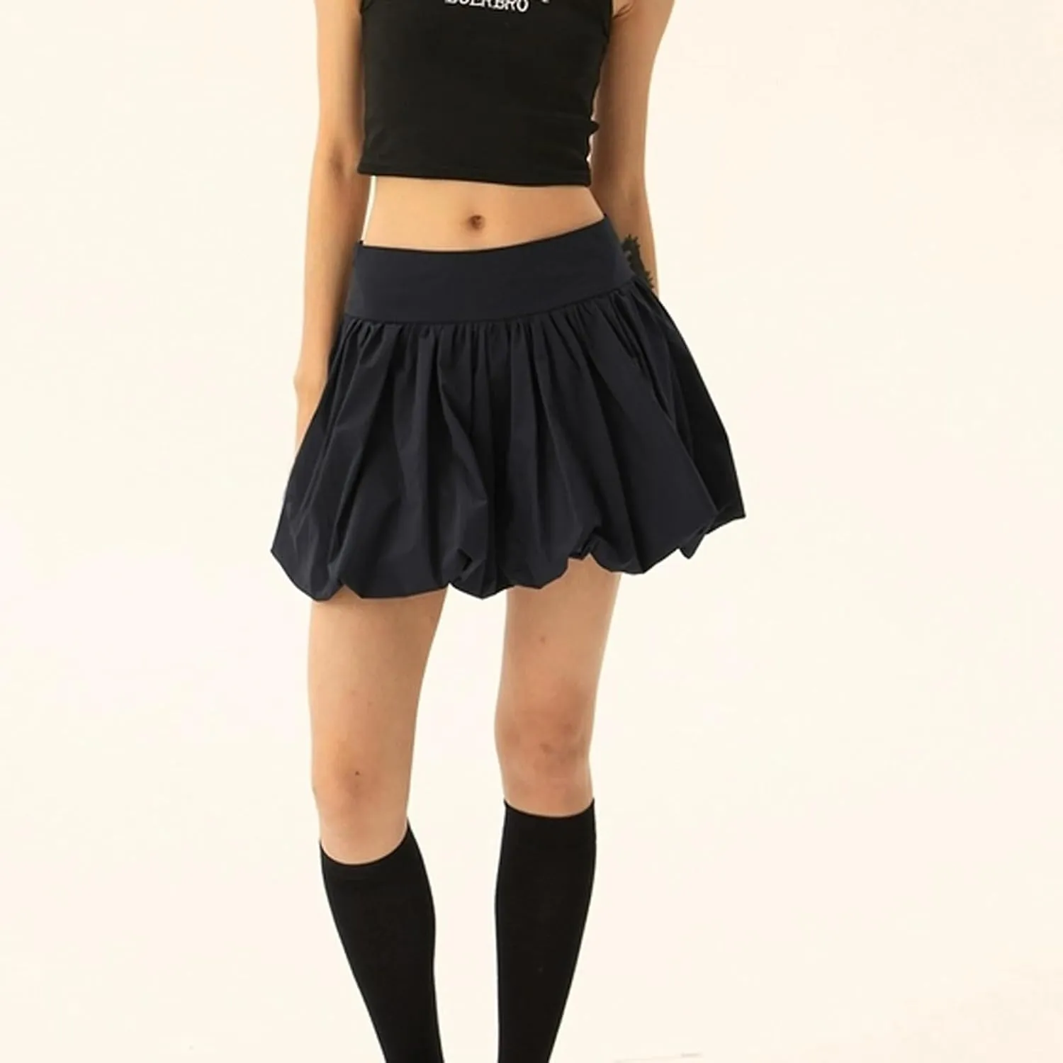 Y2K Mini Bubble Skirt for Women Pleated Ruffle Hem Short Skirt Retro Puffy A Line Balloon Skirt Streetwear