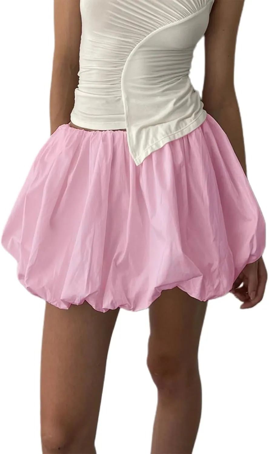 Y2K Mini Bubble Skirt for Women Pleated Ruffle Hem Short Skirt Retro Puffy A Line Balloon Skirt Streetwear