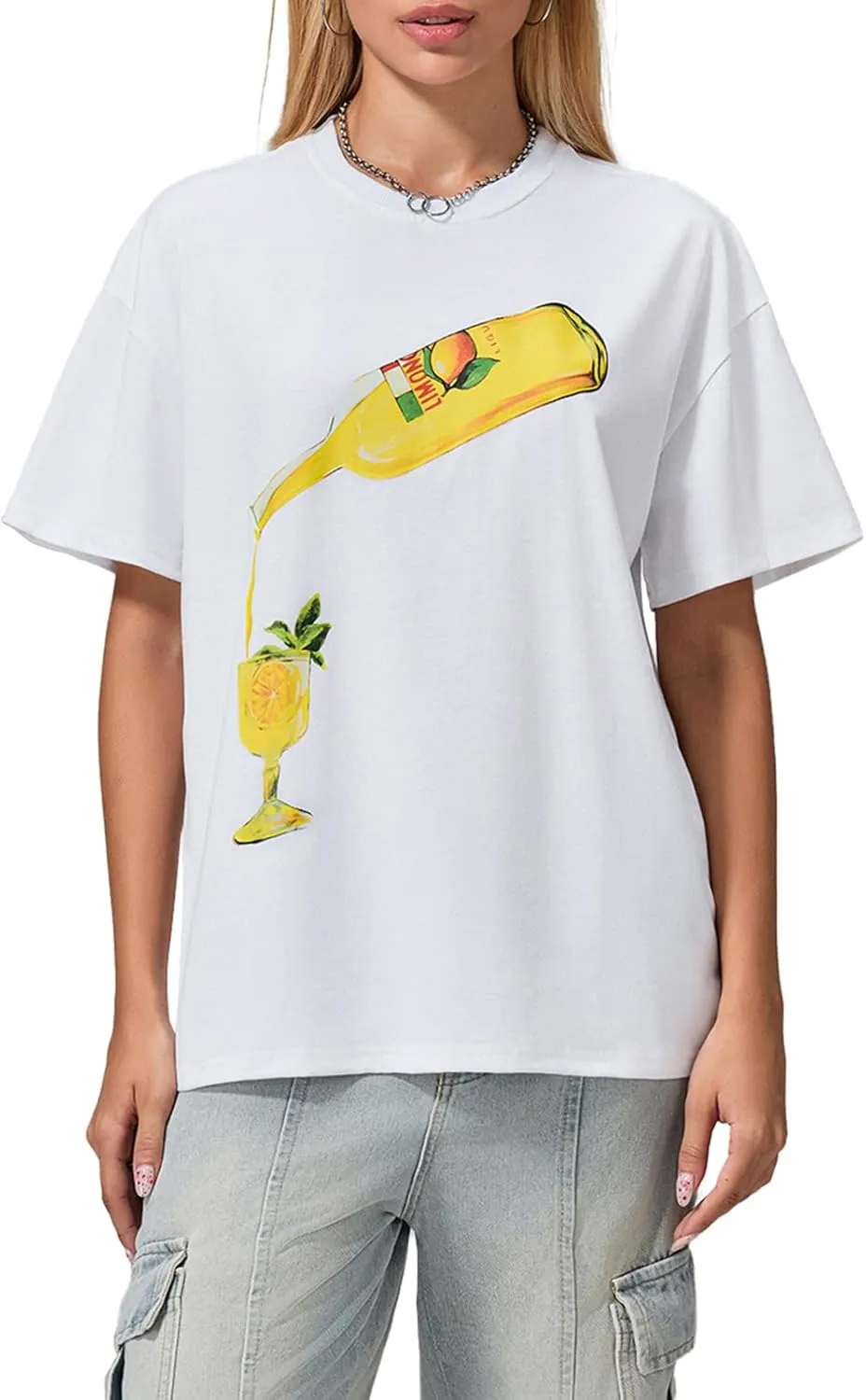 Y2k Oversized Graphic Tshirt for Women Cute Fruit Print Crew Neck Loose Baby Tee Casual Baggy Aesthetic Streetwear