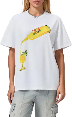 Y2k Oversized Graphic Tshirt for Women Cute Fruit Print Crew Neck Loose Baby Tee Casual Baggy Aesthetic Streetwear