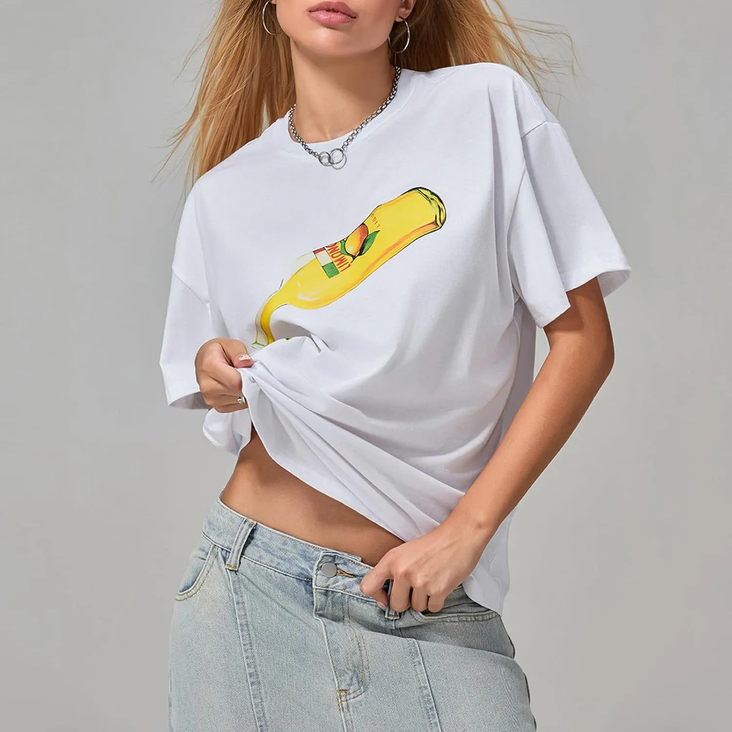 Y2k Oversized Graphic Tshirt for Women Cute Fruit Print Crew Neck Loose Baby Tee Casual Baggy Aesthetic Streetwear