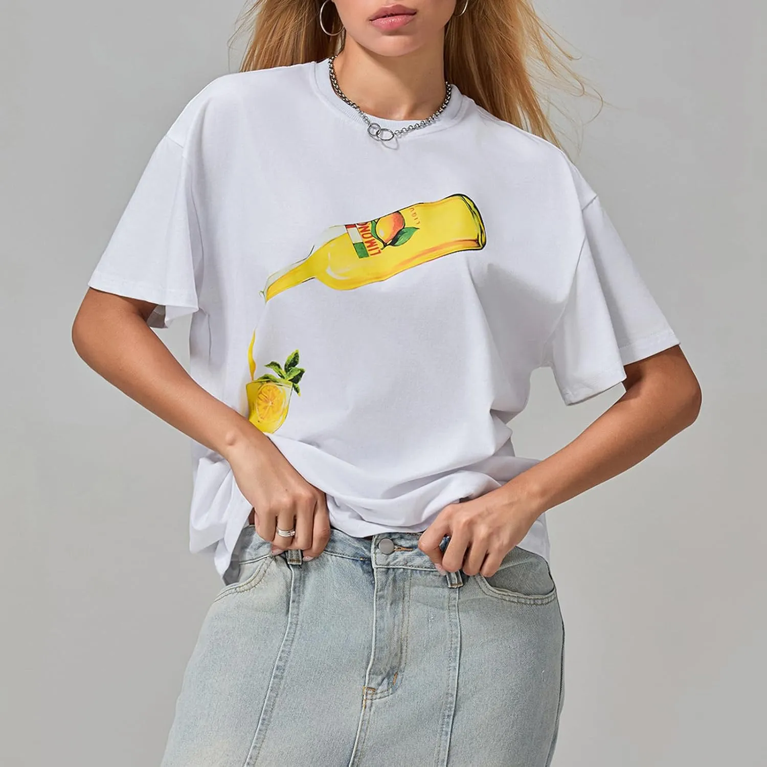Y2k Oversized Graphic Tshirt for Women Cute Fruit Print Crew Neck Loose Baby Tee Casual Baggy Aesthetic Streetwear