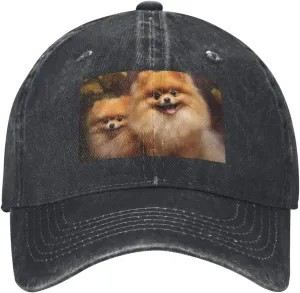 Yellow Pomeranian Unisex Baseball Cap Breathable Cotton Trucker Hat Classic Denim Dad Hat Summer Sun Hat