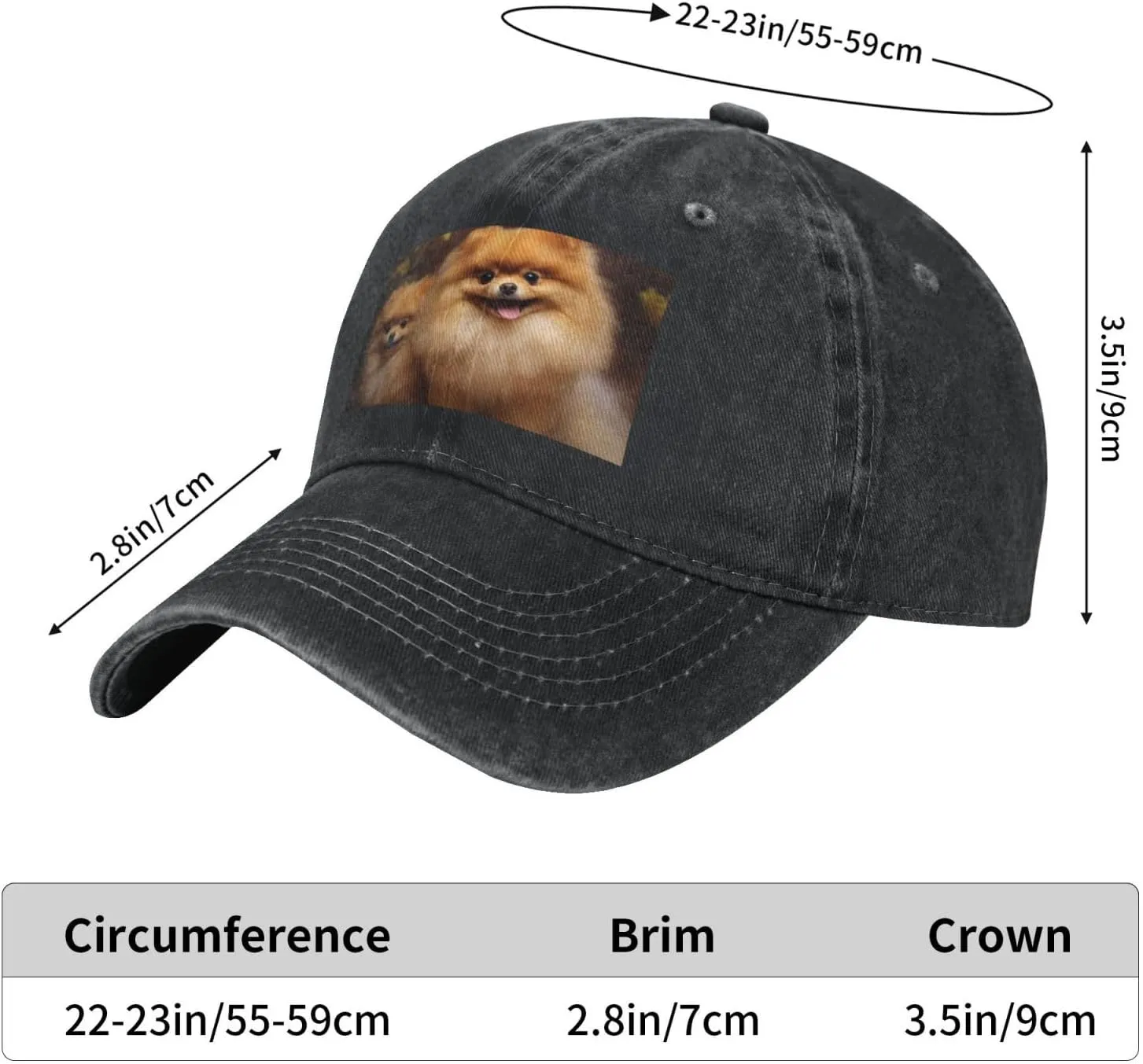 Yellow Pomeranian Unisex Baseball Cap Breathable Cotton Trucker Hat Classic Denim Dad Hat Summer Sun Hat