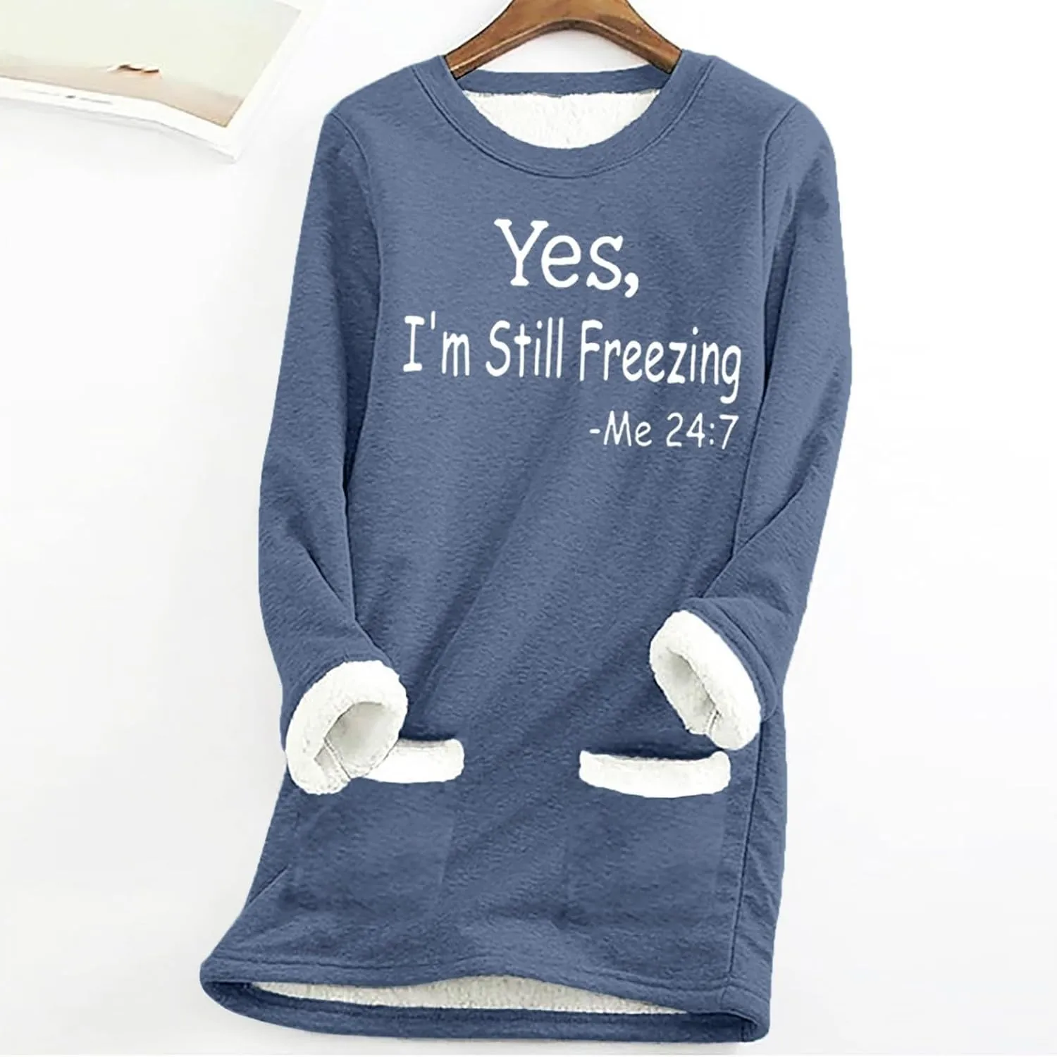 Yes,I'm Still -Me 24:7 Sherpa Lined Sweatshirt Women Faux Thermal Fluffy Coat Casual Loose Loungewear