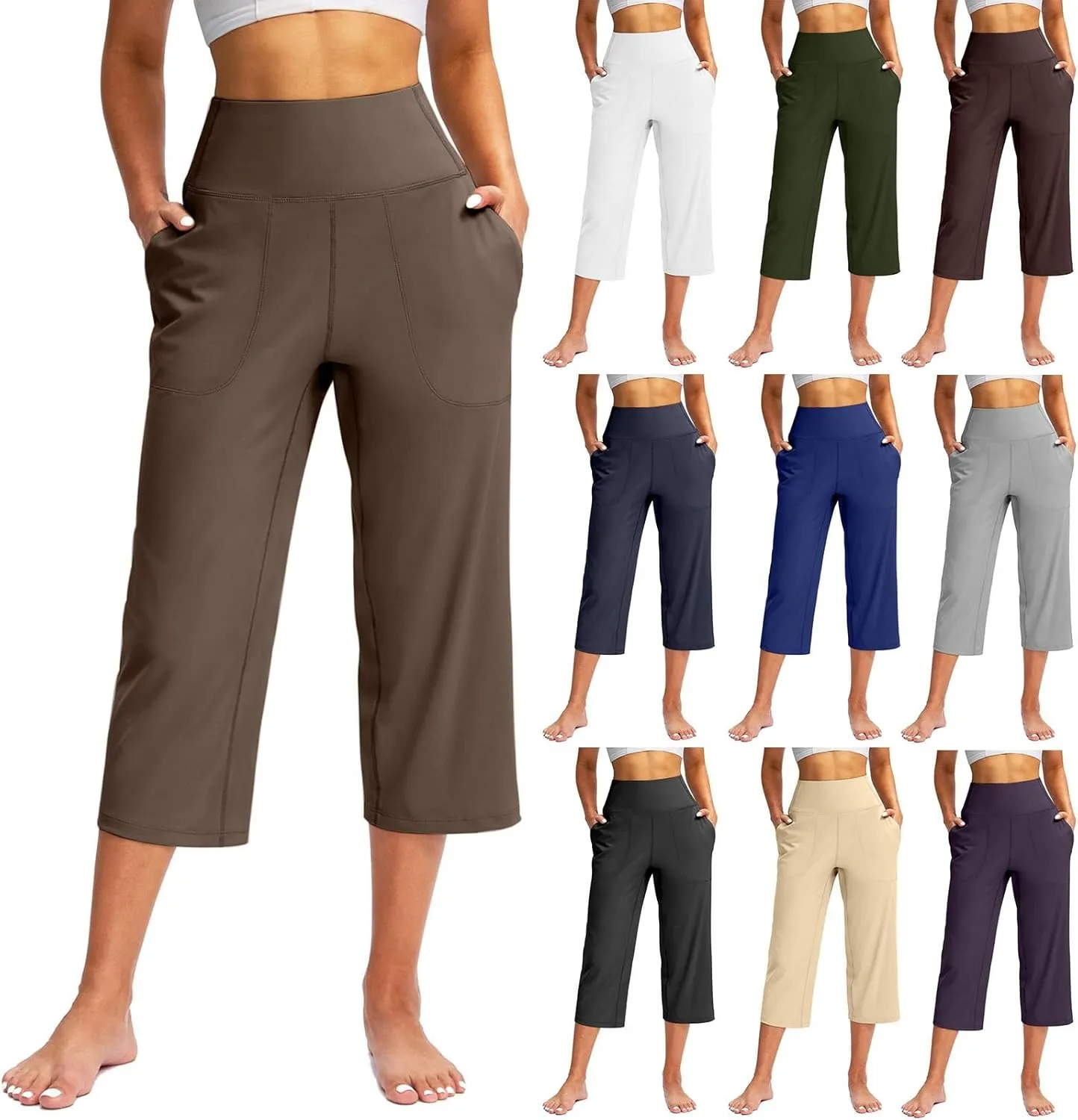 Yoga Pant for Women High Waist Comfy Baggy Wide Leg Cropped Trouser 2025 Summer Hiking Workout Sweatpants with Pocket