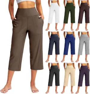 Yoga Pant for Women High Waist Comfy Baggy Wide Leg Cropped Trouser 2025 Summer Hiking Workout Sweatpants with Pocket