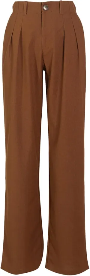 YOLAI Women Casual Solid Color Pants Summer Breathable Straight Leg Pants Flowy Business Work Trousers with Pockets