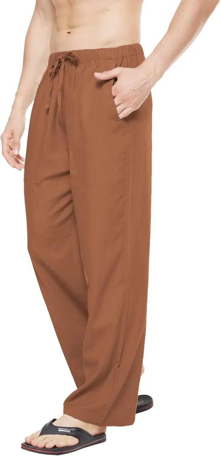 YuKaiChen Men's Linen Cotton Yoga Pants Casual Loose Sweatpants Beach Trousers Lounge Pants