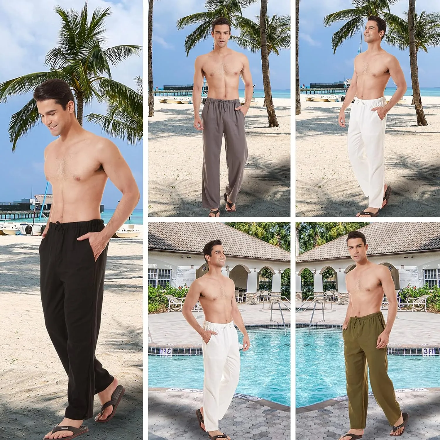 YuKaiChen Men's Linen Cotton Yoga Pants Casual Loose Sweatpants Beach Trousers Lounge Pants