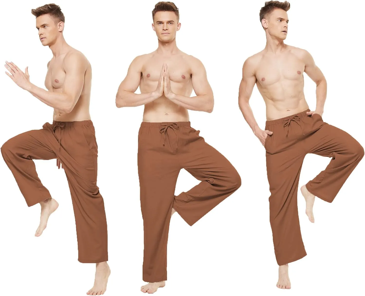 YuKaiChen Men's Linen Cotton Yoga Pants Casual Loose Sweatpants Beach Trousers Lounge Pants
