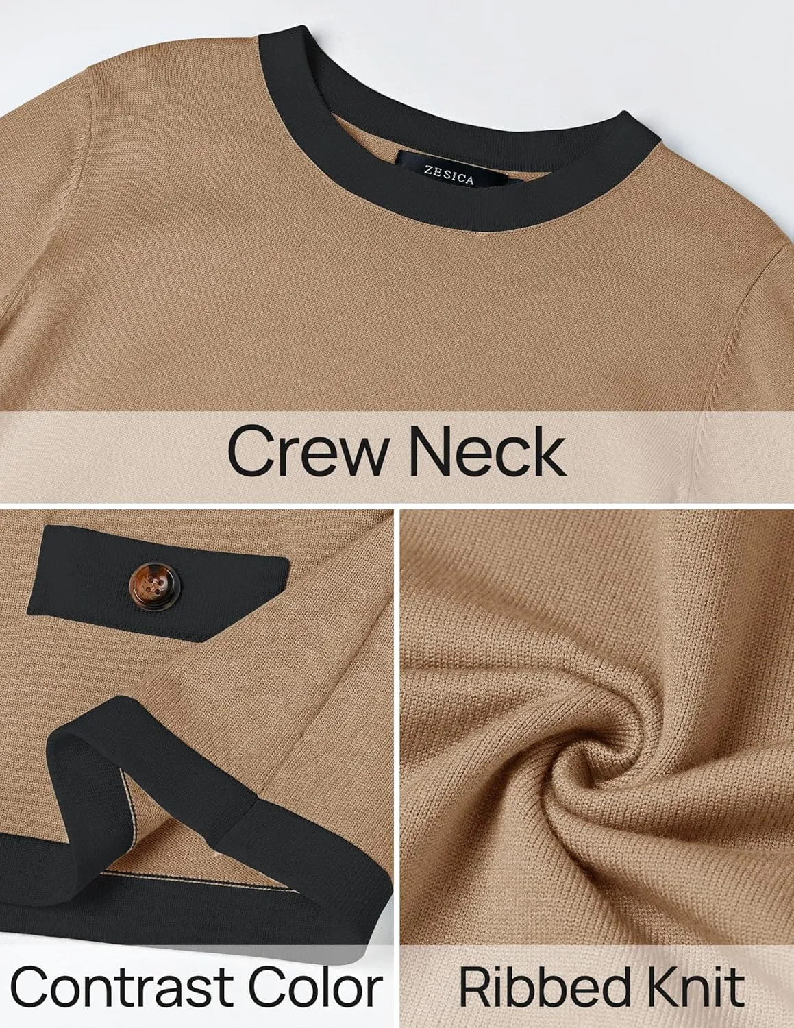ZESICA Women's Fall Sweaters 2025 Long Sleeve Crewneck Knit Color Block Lightweight Pullover Tops Clothes