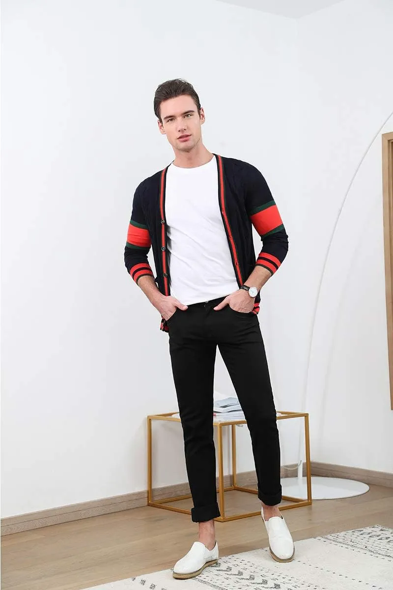zhili Mens Slim Fit Cardigans V-Neck Button Down Soft Knit Sweater