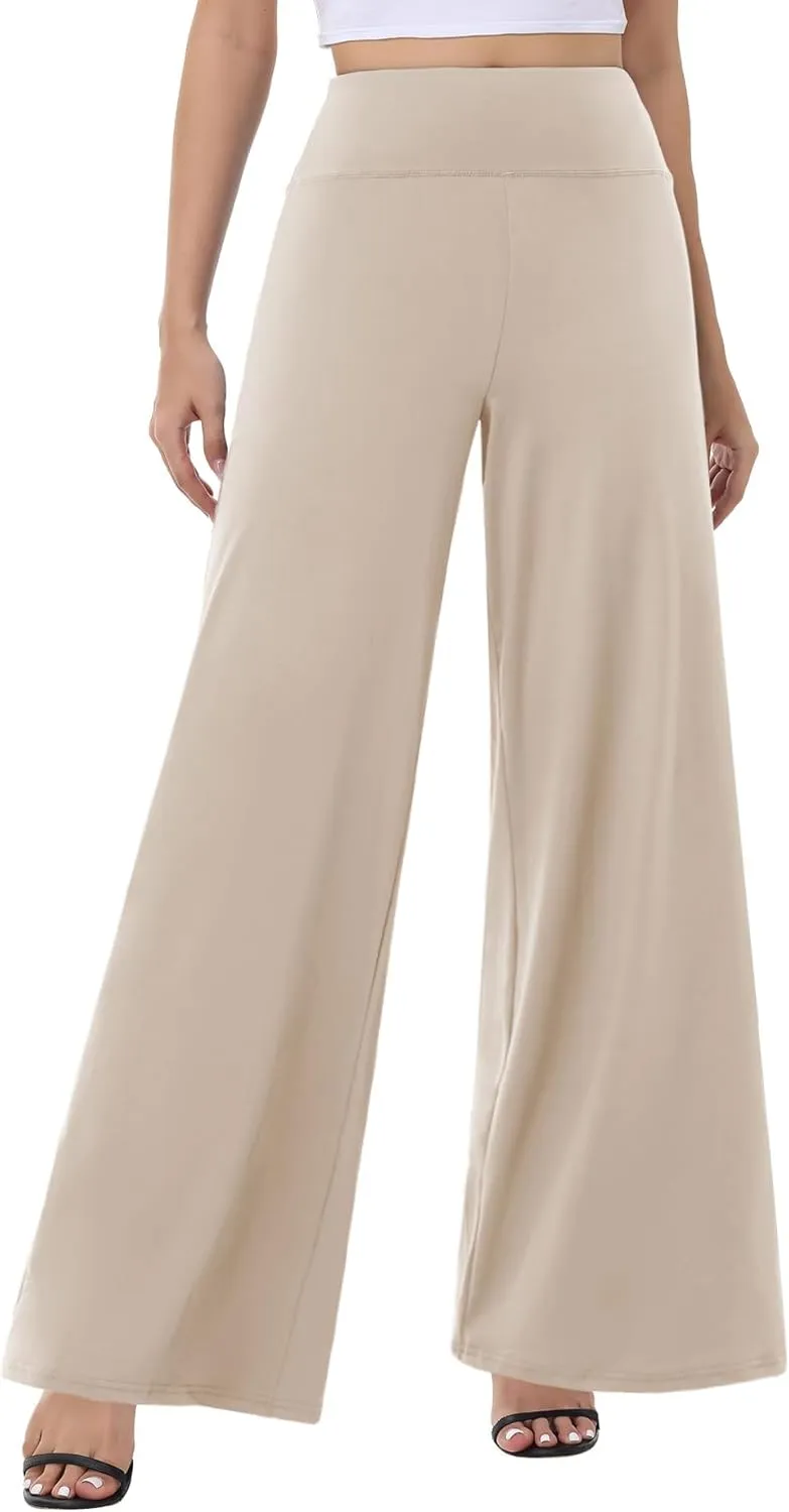 ZOOSIXX Wide Leg Palazzo Pants for Women - High Waist Casual Beach Lounge Pants Loose Dress Pants Stretchy Trousers