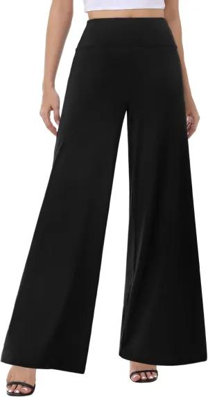 ZOOSIXX Wide Leg Palazzo Pants for Women - High Waist Casual Beach Lounge Pants Loose Dress Pants Stretchy Trousers