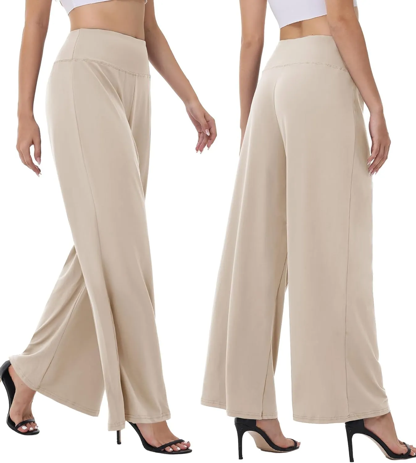 ZOOSIXX Wide Leg Palazzo Pants for Women - High Waist Casual Beach Lounge Pants Loose Dress Pants Stretchy Trousers