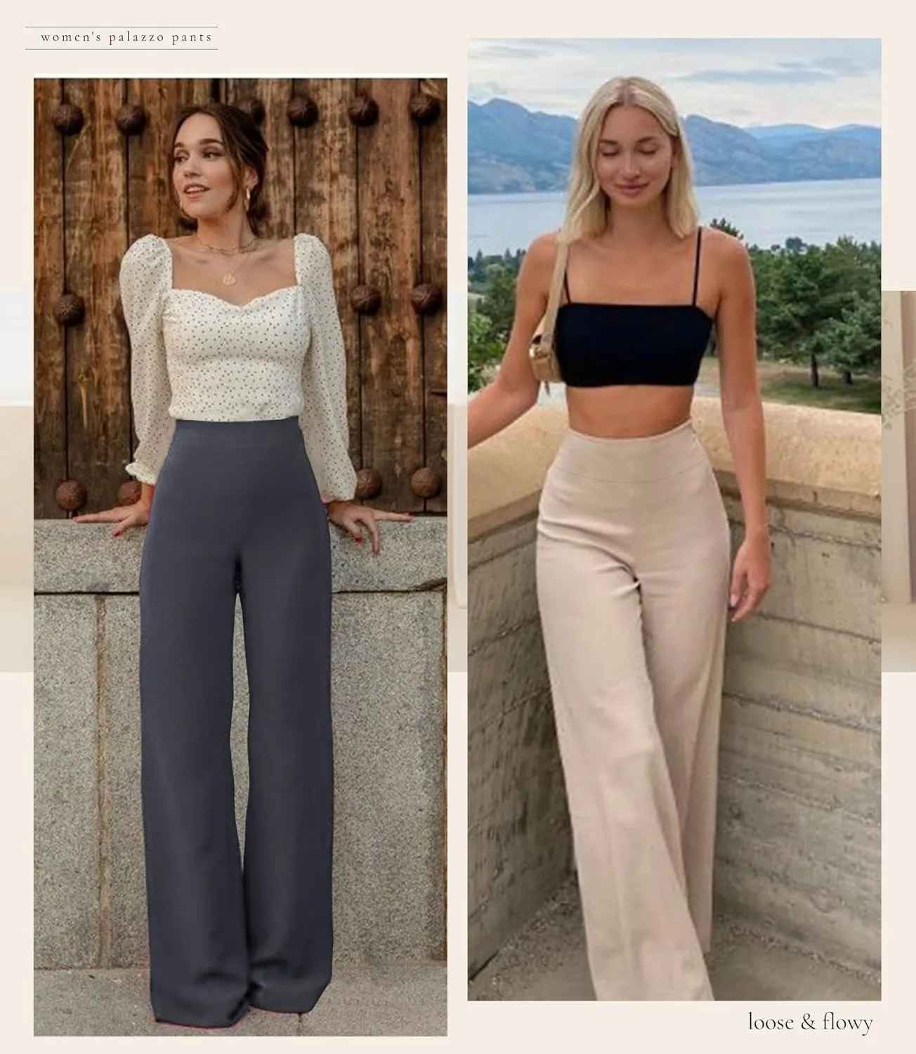 ZOOSIXX Wide Leg Palazzo Pants for Women - High Waist Casual Beach Lounge Pants Loose Dress Pants Stretchy Trousers