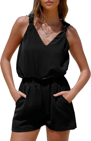 ZWRXW Womens Summer 2 Piece Sets V Neck Knotted Tank Tops Shorts Sleeveless Matching Sets Vacation Beach Outfits Resort Wear