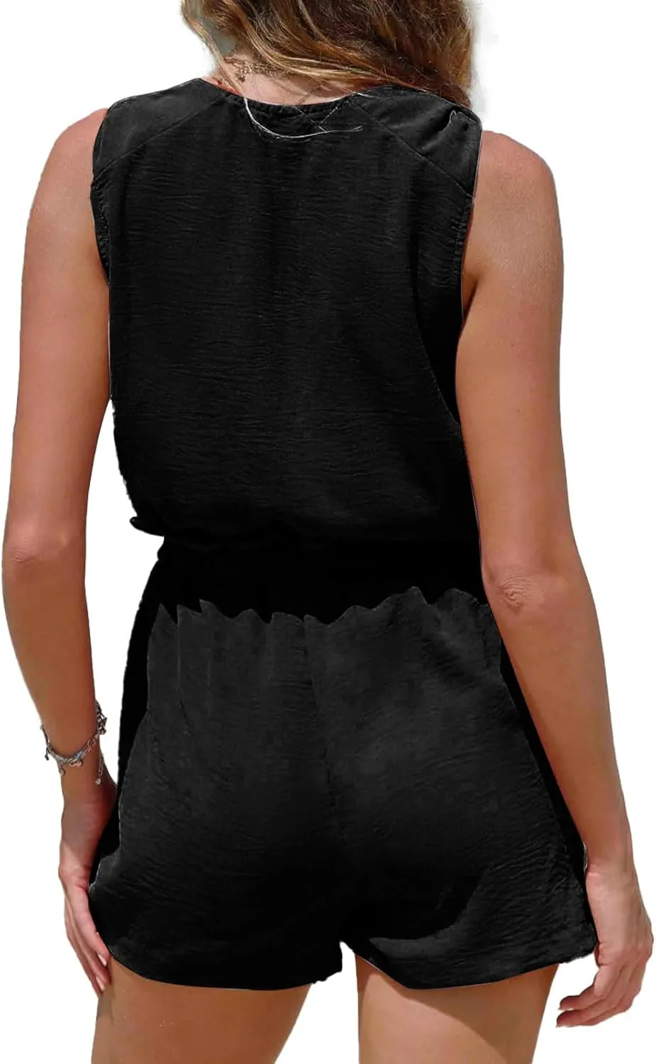 ZWRXW Womens Summer 2 Piece Sets V Neck Knotted Tank Tops Shorts Sleeveless Matching Sets Vacation Beach Outfits Resort Wear