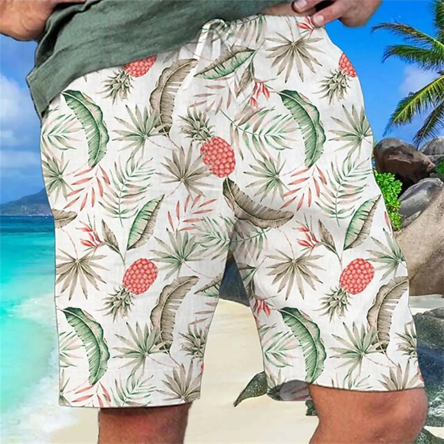 ZYXTIM Mens Linen Shorts 3D Print Holiday Beach Shorts Oversize Loose Fit Lightweight Casual Summer Boardshorts Loungewear